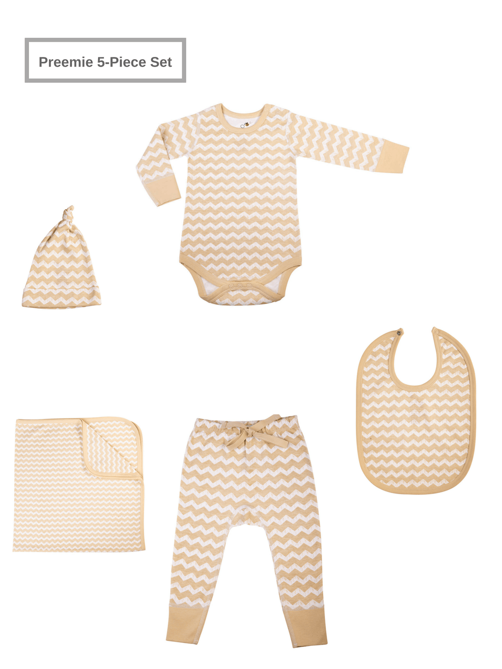 Preemie Baby Unisex Organic 5 Piece Set w/Long-Sleeve Bodysuit