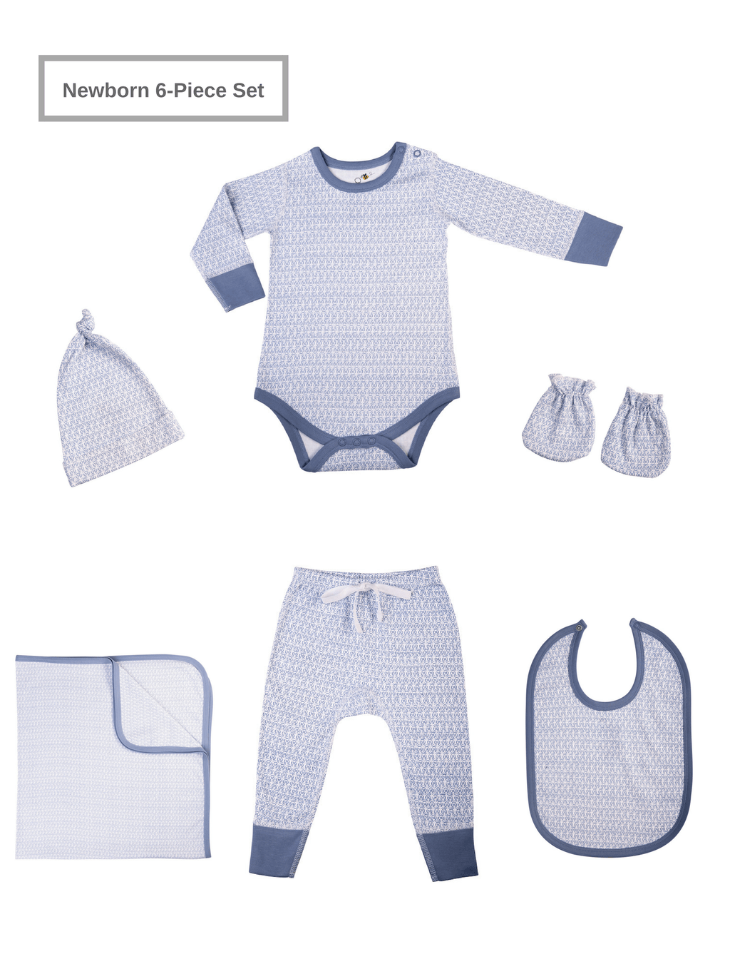 Newborn Baby Unisex Organic 6 Piece Set w/Long-Sleeve Bodysuit (0-3M)