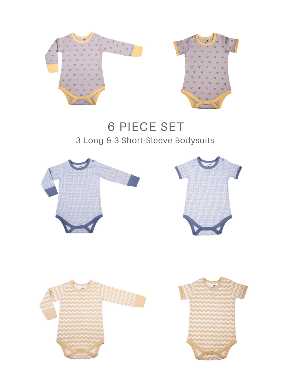 Set of Baby Unisex Organic LS & SS Bodysuits (6 Piece Set)