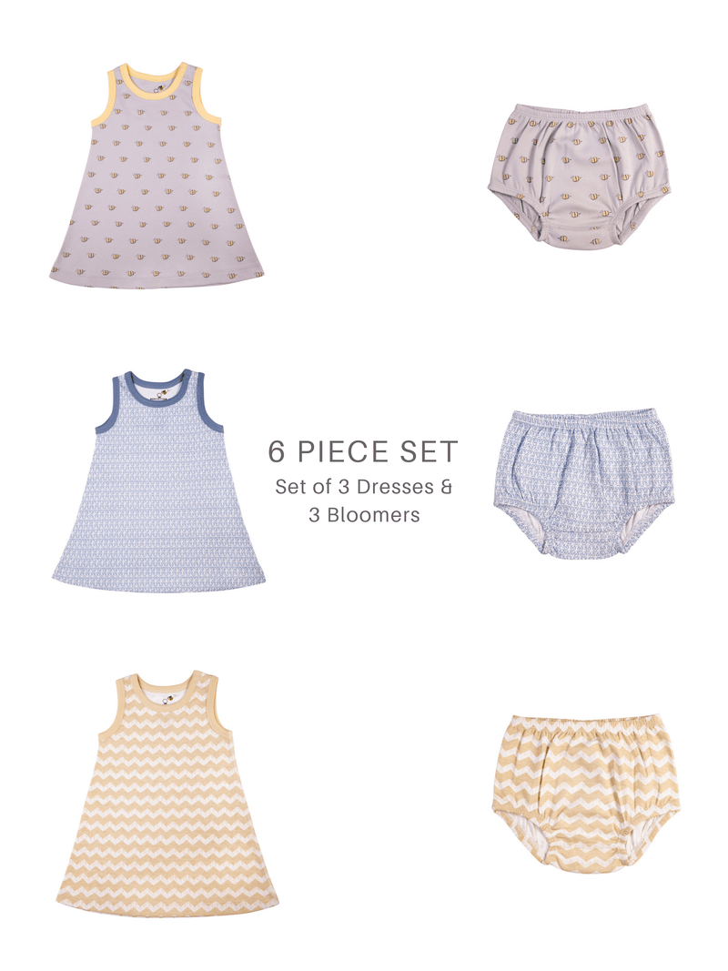 Set of Baby Girl Organic Dresses w/Matching Bloomers (6 Piece Set)