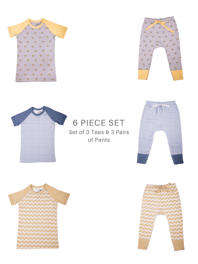 Set of Baby Unisex Organic Tees w/Matching Pants (6 Piece Set)