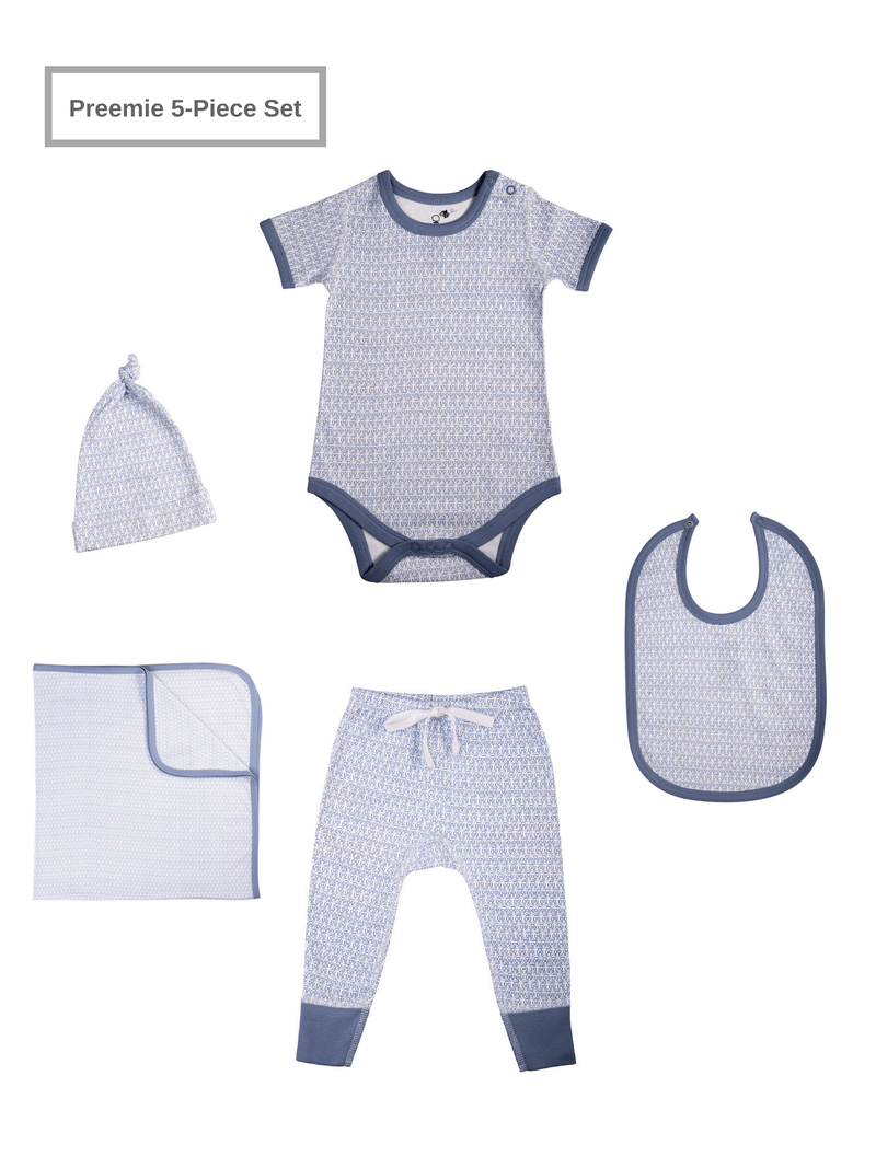 Preemie Baby Unisex Organic 5 Piece Set w/Short-Sleeve Bodysuit