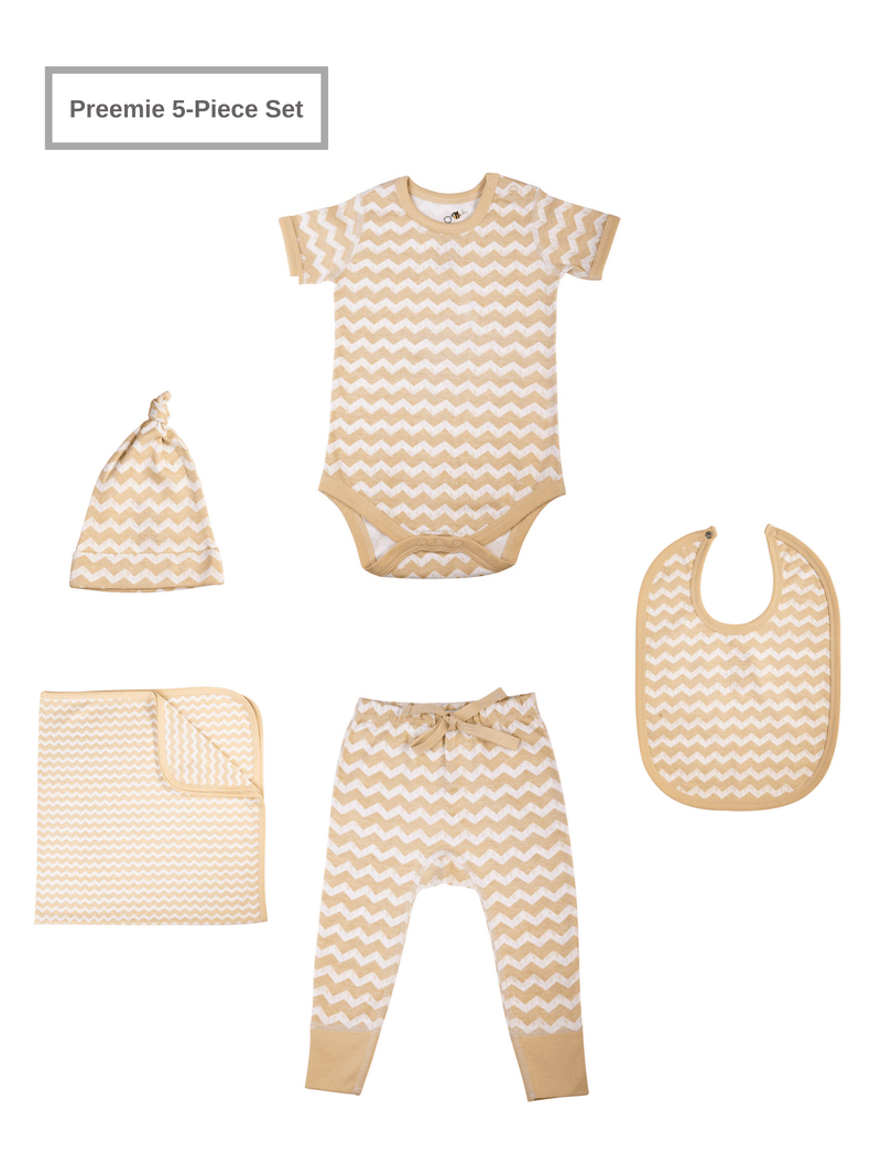 Preemie Baby Unisex Organic 5 Piece Set w/Short-Sleeve Bodysuit