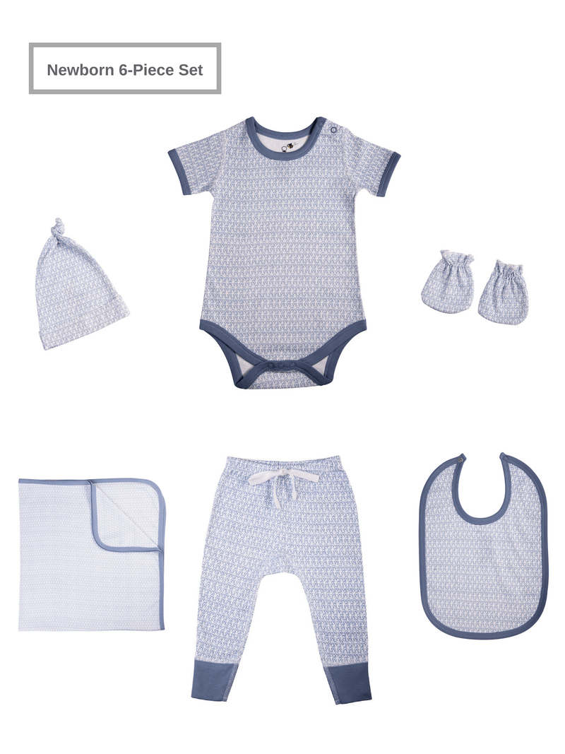 Newborn Baby Unisex Organic 6 Piece Set w/Short-Sleeve Bodysuit (0-3M)