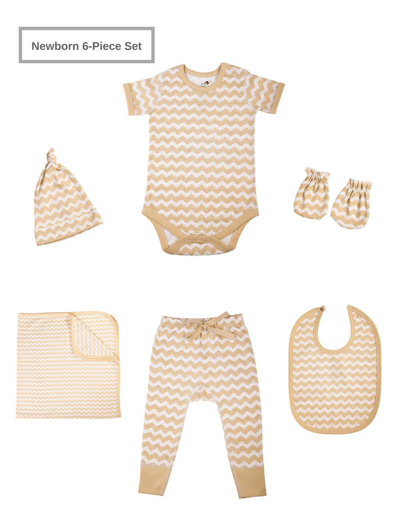 Newborn Baby Unisex Organic 6 Piece Set w/Short-Sleeve Bodysuit (0-3M)