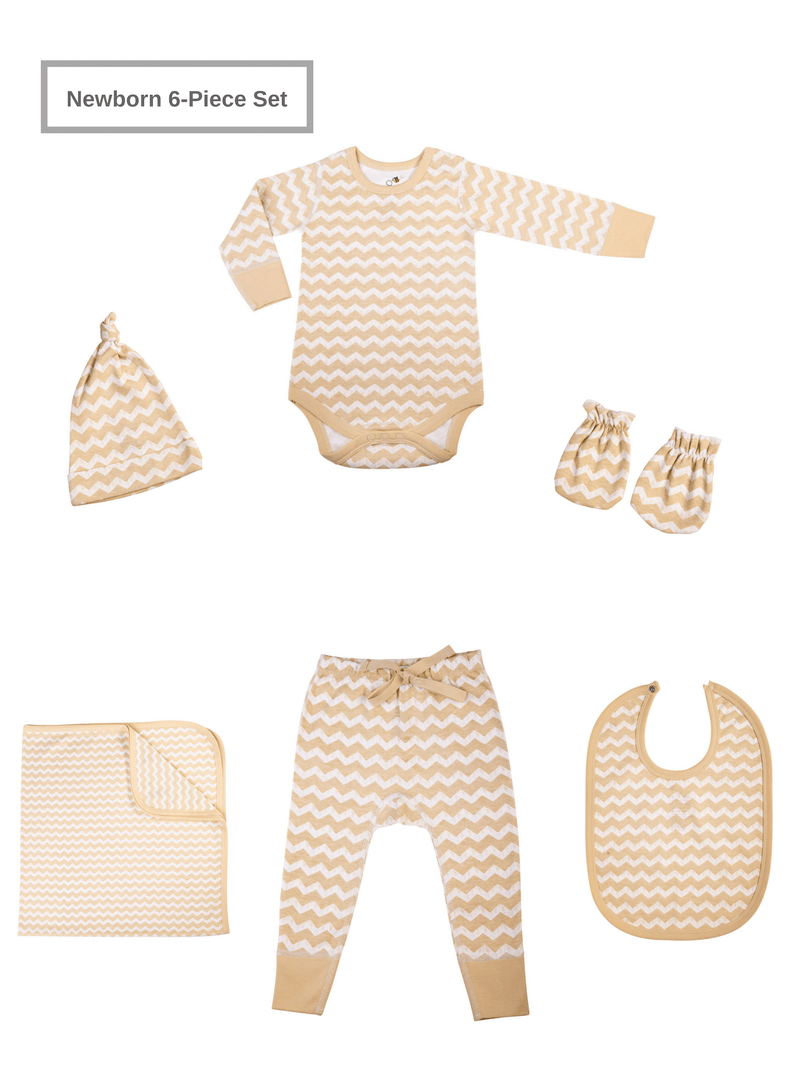 Newborn Baby Unisex Organic 6 Piece Set w/Long-Sleeve Bodysuit (0-3M)